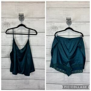 Old Navy Plus Size Teal Lace Trim Satin Matching Pajama Set Size 4X